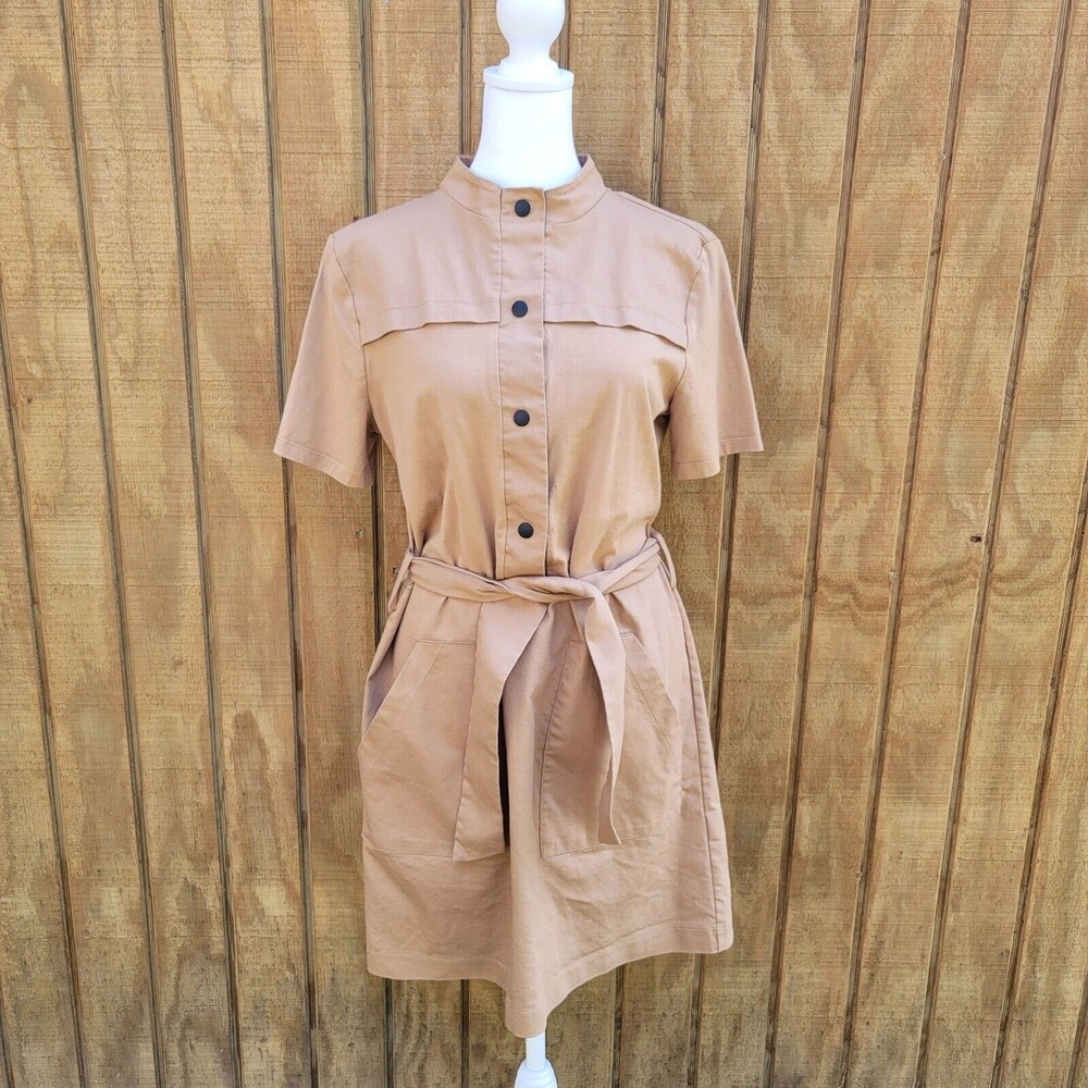 Zara Khaki Safari Mini Dress With Belt Womens Size L